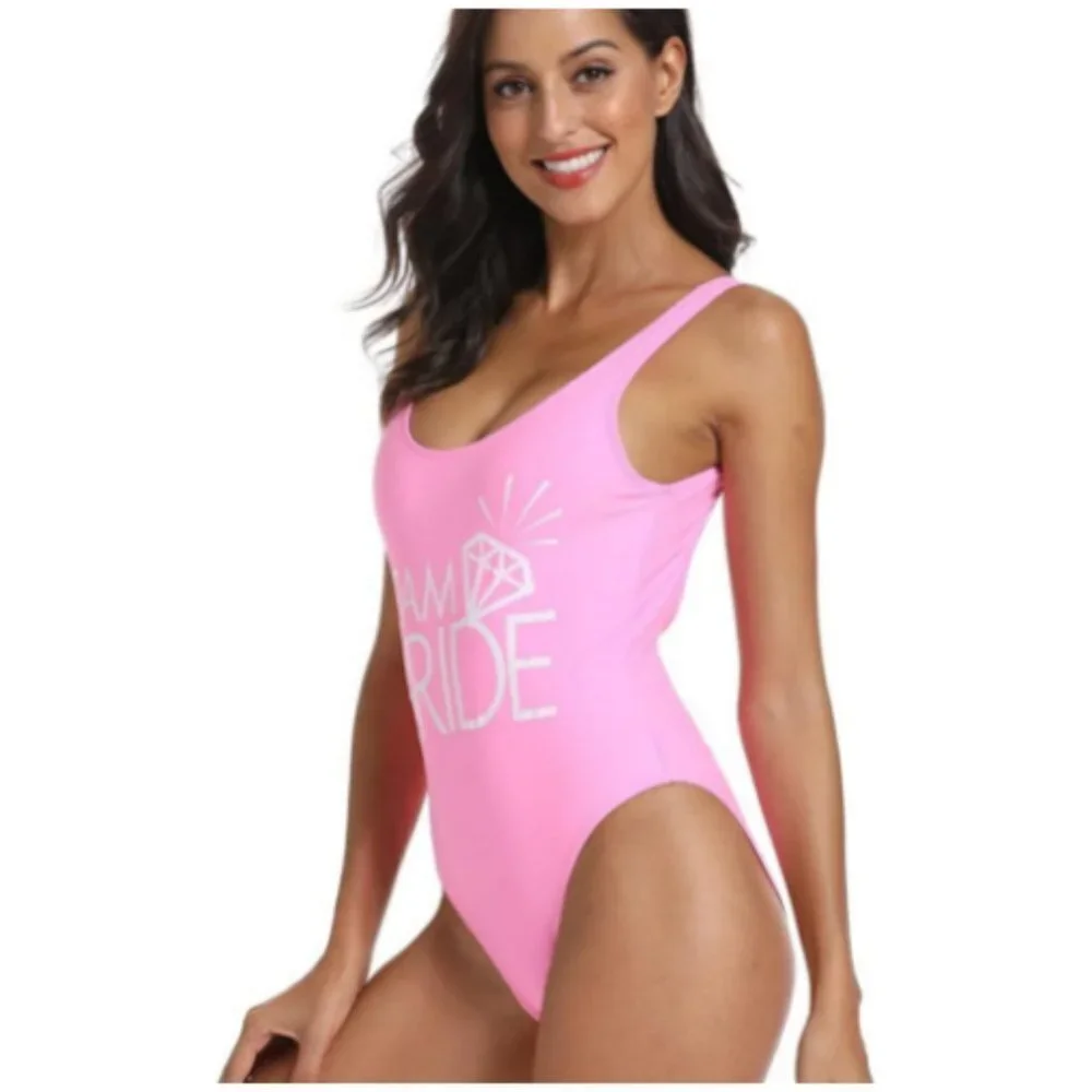 ✨ Bride Diamond Print One Piece Swimsuit Bathing Suits S Hot Pink